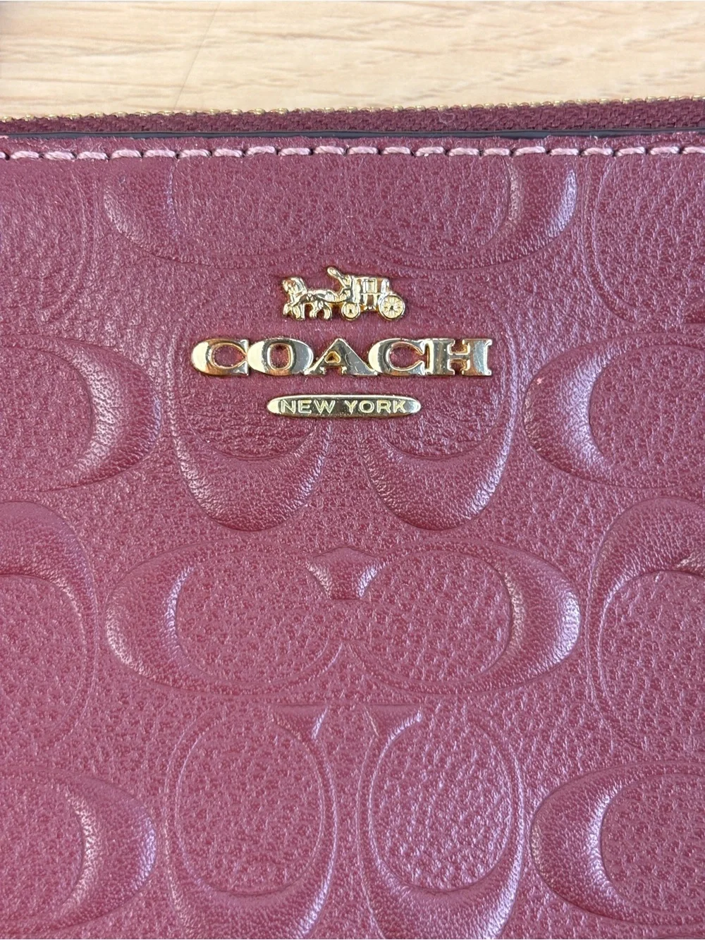 Coach Signature Embossed Leather Wristlet - Wine LIKE NEW!
